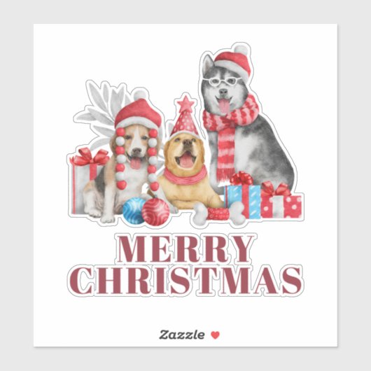 Cute Dogs Merry Christmas Holiday Sticker シール (シート)