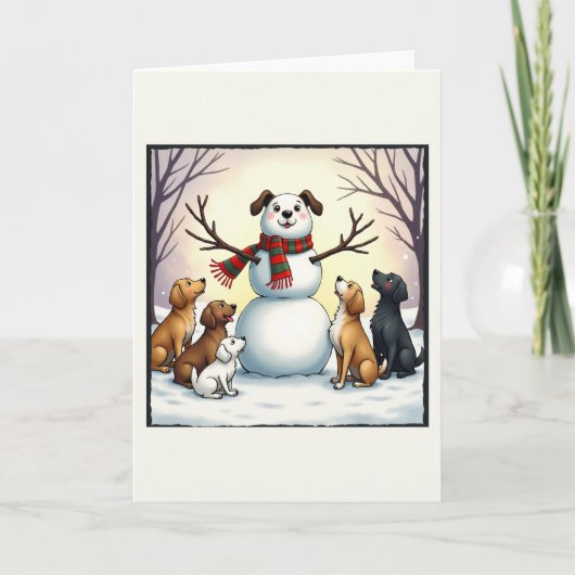 Cute Dogs Snowman Christmas Card Puppy Winter カード (正面)