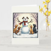 Cute Dogs Snowman Christmas Card Puppy Winter カード (黄色い花)