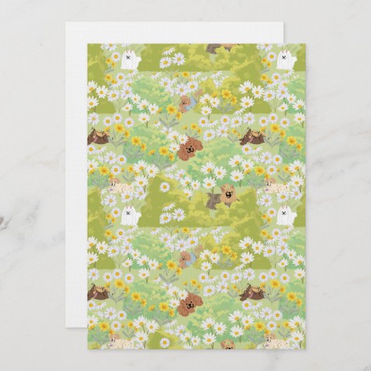 Cute Dogs With Daisy Flowers Seamless Pattern 招待状 (正面/裏面)