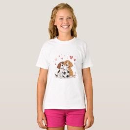 Cute Dogs with Soccer Ball on Valentines Day Tシャツ