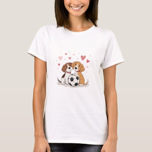 Cute Dogs with Soccer Ball on Valentines Day Tシャツ (正面)