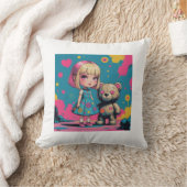 Cute Doll with Teddy Bear クッション (ブランケット)