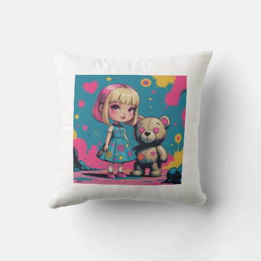 Cute Doll with Teddy Bear クッション (裏面)