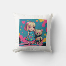 Cute Doll with Teddy Bear クッション