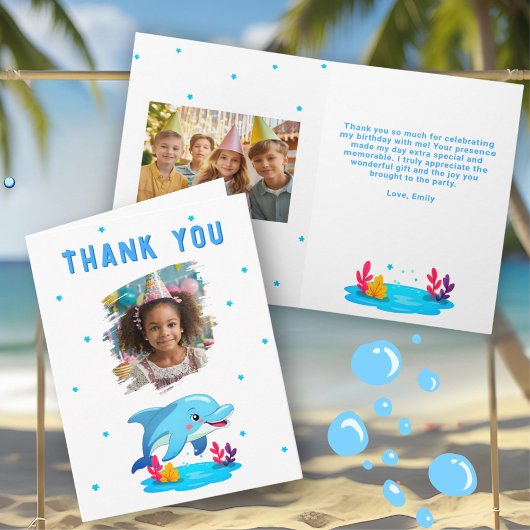 Cute Dolphin Sea Animals Birthday Kid 2 Photo  カード