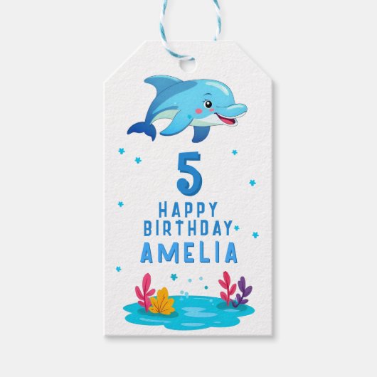 Cute Dolphin Sea Animals Kids Birthday  ギフトタグ (正面)
