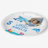 Cute Dolphin Sea Animals Photo Birthday Party ペーパープレート (アングル)