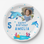 Cute Dolphin Sea Animals Photo Birthday Party ペーパープレート (正面)