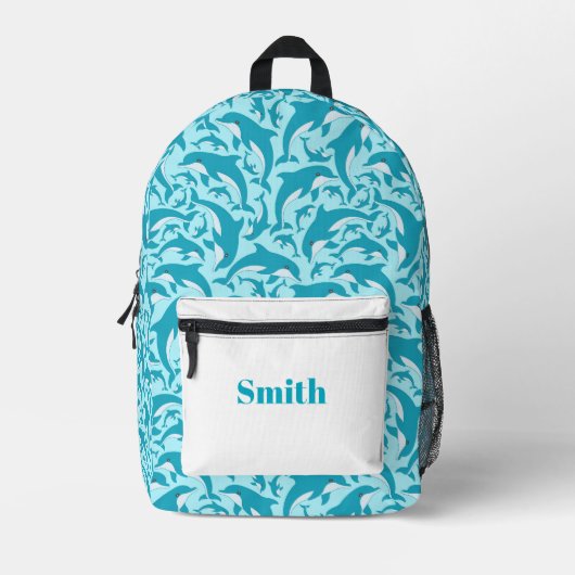 Cute Dolphins プリントバックパック (正面)