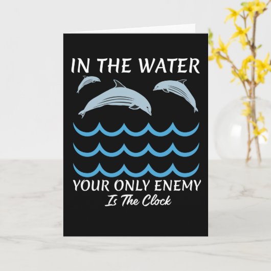 Cute Dolphins In The Water カード (黄色い花)