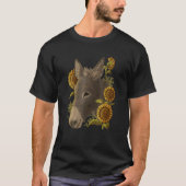 Cute donkey mule Muli motif with sunflowers Tシャツ (正面)
