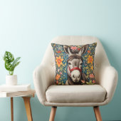 Cute Donkey On Colorful Floral Background クッション (椅子)