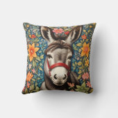 Cute Donkey On Colorful Floral Background クッション (裏面)