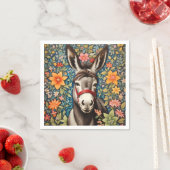 Cute Donkey On Colorful Floral Background スタンダードカクテルナプキン (インサイチュ)