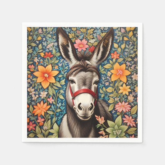 Cute Donkey On Colorful Floral Background スタンダードカクテルナプキン (正面)
