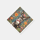 Cute Donkey On Colorful Floral Background スタンダードカクテルナプキン (角)