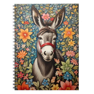 Cute Donkey On Colorful Floral Background ノートブック