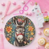 Cute Donkey On Colorful Floral Background ペーパープレート (パーティー)