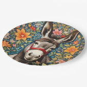 Cute Donkey On Colorful Floral Background ペーパープレート (アングル)