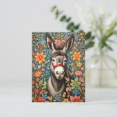Cute Donkey On Colorful Floral Background ポストカード (スタンド正面)