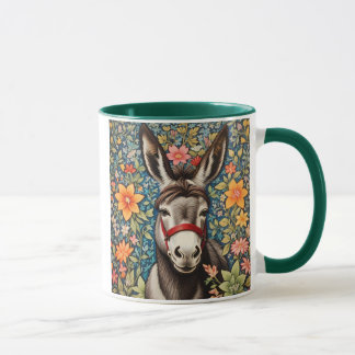 Cute Donkey On Colorful Floral Background マグカップ