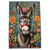 Cute Donkey On Colorful Floral Background ミディアムペーパーバッグ (裏面)