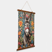 Cute Donkey On Colorful Floral Background 吊り下げ型タペストリー (傾斜あり)