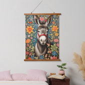 Cute Donkey On Colorful Floral Background 吊り下げ型タペストリー (寝室)