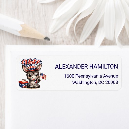 Cute Donkey Patriot Return Address ラベル (インサイチュ)