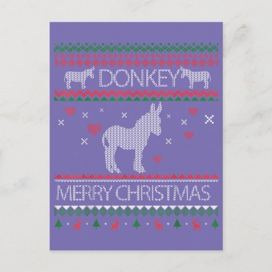 Cute Donkey Ugly Sweater Christmas Holiday Winter ポストカード (正面)