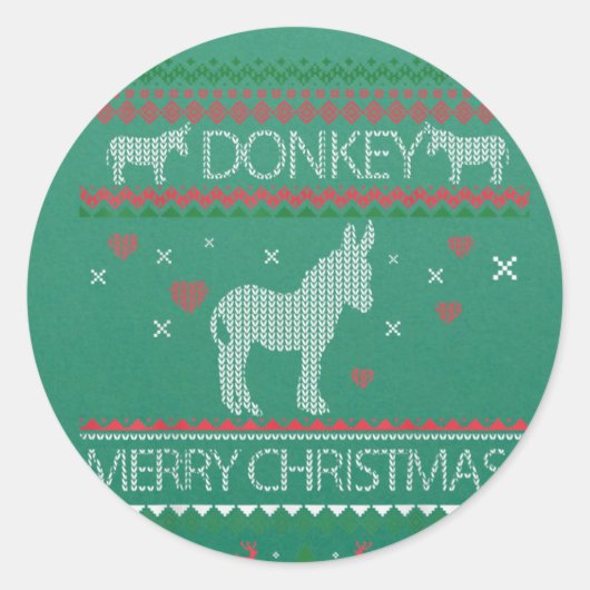 Cute Donkey Ugly Sweater Christmas Holiday Winter ラウンドシール (正面)