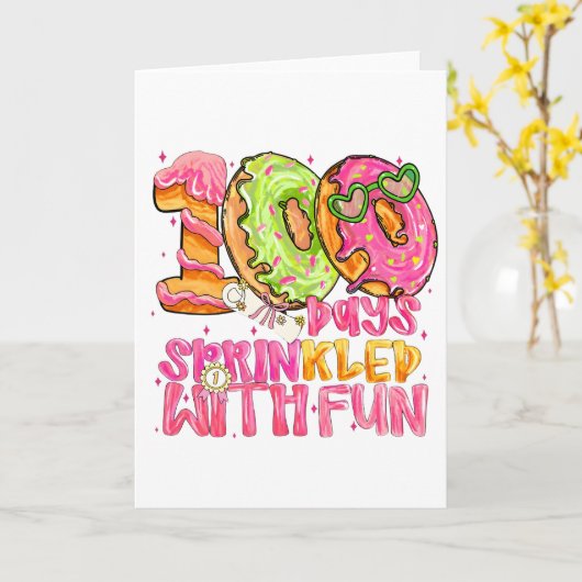 Cute Donut 100 Days Sprinkled With Fun School カード (黄色い花)