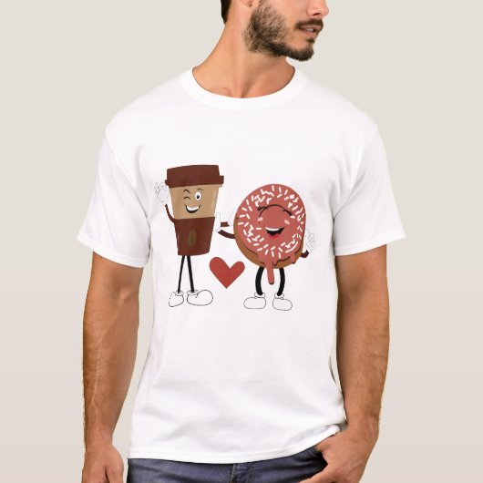 Cute Donut and Coffee Couple Valentine Design Tシャツ (正面)