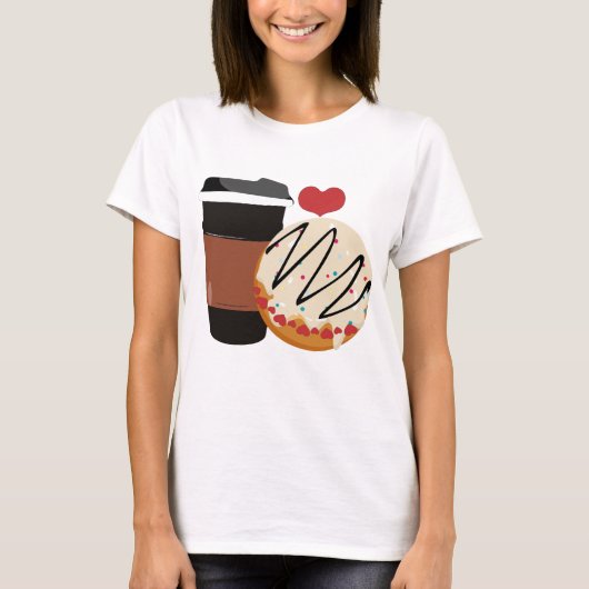 Cute Donut and Coffee Couple Valentine Design Tシャツ (正面)