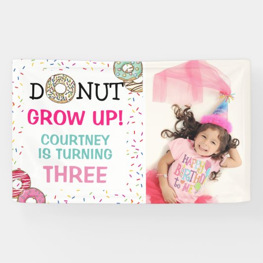 Cute Donut Grow Up | 写真入りバースデー 横断幕 (横)