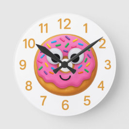 Cute Donut Kids Clock – Googly Eyes Fun ラウンド壁時計