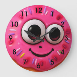 Cute Donut Kids Watch with Googly Eyes ラージ壁時計