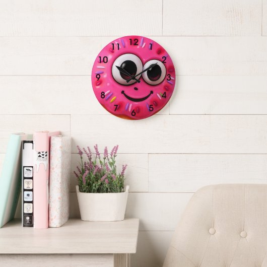 Cute Donut Kids Watch with Googly Eyes ラージ壁時計 (読書スペース)