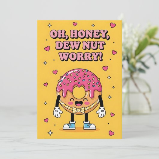Cute Donut Pun Oh Honey Dew Nut Worry Encouraging サンキューカード (スタンド正面)
