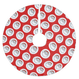 Cute Doodle Art Christmas Santa on Red ブラッシュドポリエステルツリースカート