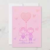 Cute Doodle Bride & Groom Pink Hearts Wedding  招待状 (裏面)