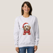 Cute Doodle Dog Christmas Santa Hat & Scarf スウェットシャツ (正面フル)