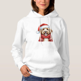 Cute Doodle Dog Christmas Santa Hat & Scarf パーカ