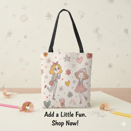 Cute Doodle Girls Full-Print Tote Bag トートバッグ