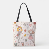 Cute Doodle Girls Full-Print Tote Bag トートバッグ (裏面)