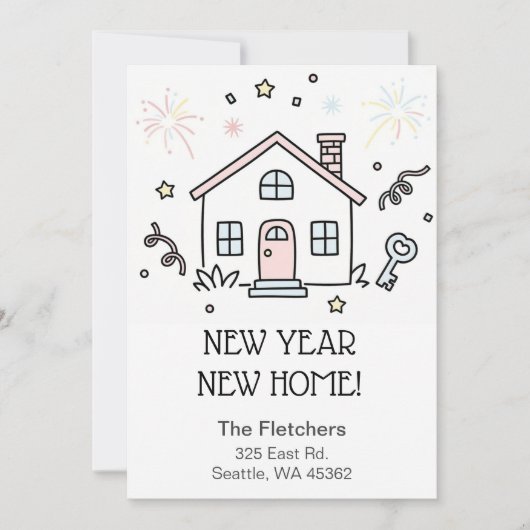 Cute Doodle New Year New Home Moving  シーズンカード (正面)