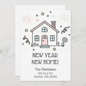 Cute Doodle New Year New Home Moving  シーズンカード (正面/裏面)