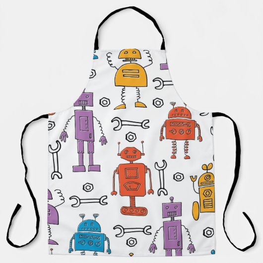 Cute doodle robots. Seamless pattern. Cartoon char エプロン (正面)
