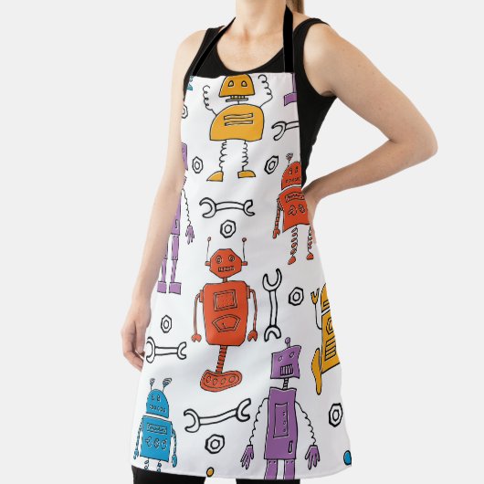 Cute doodle robots. Seamless pattern. Cartoon char エプロン (インサイチュ)